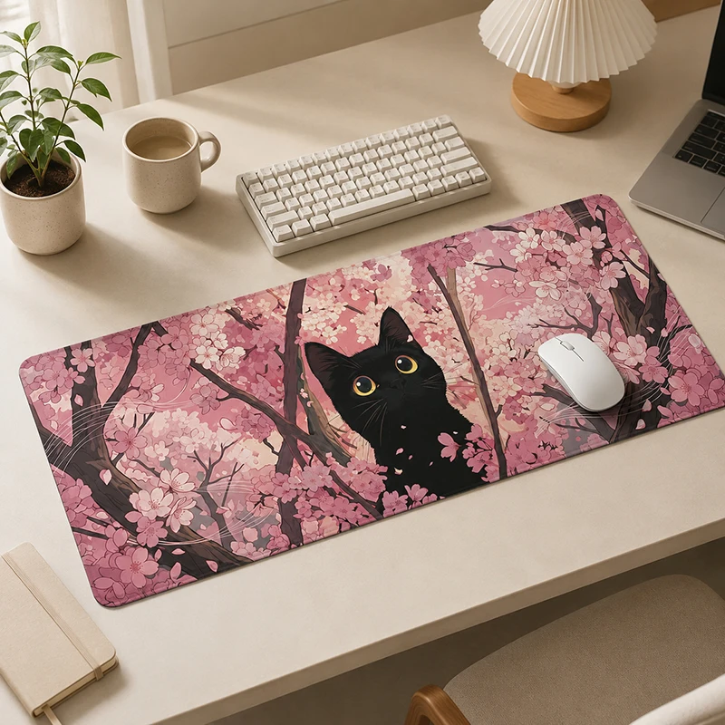 Mouse Pad Black Cat Under Cherry Gamer printon demand Computer Mousepad XXL MousePads Carpet Soft Natural Rubber Office Mice Pad