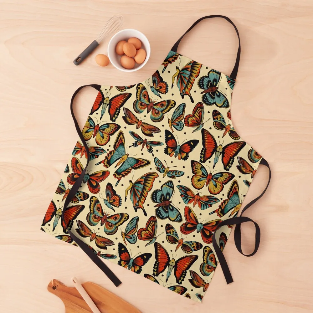 

Butterflies traditional tattoo flash Apron Aprons For Women Kitchen Chef Accessories