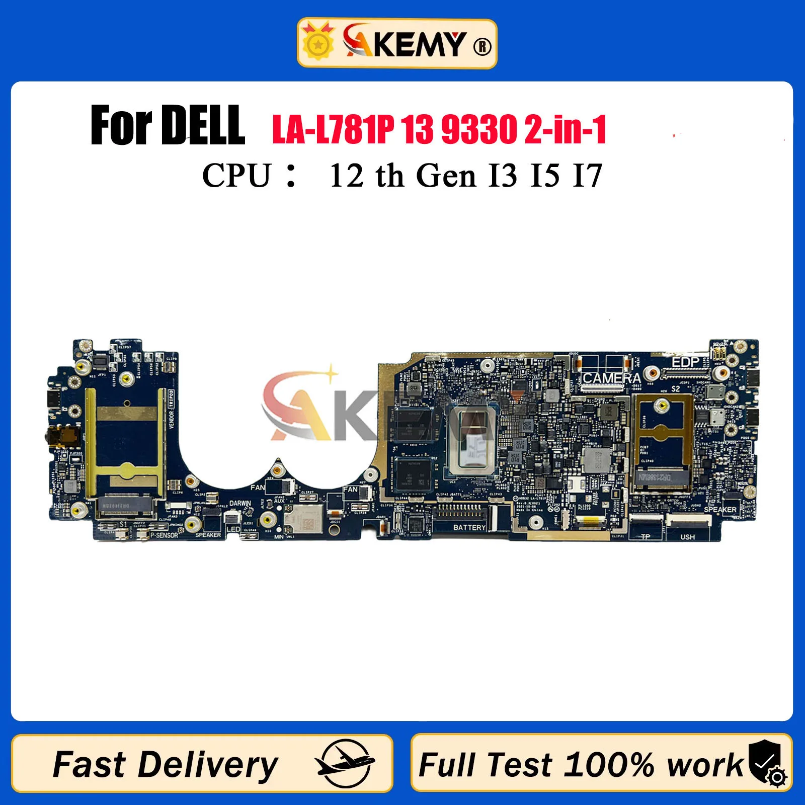 

For Dell Latitude 9330 2-in-1 Laptop Motherboard with i5 i7 CPU 00Y1WN 0DXMXY CN-0DXMXY HDB32 LA-L781P 100% Test OK