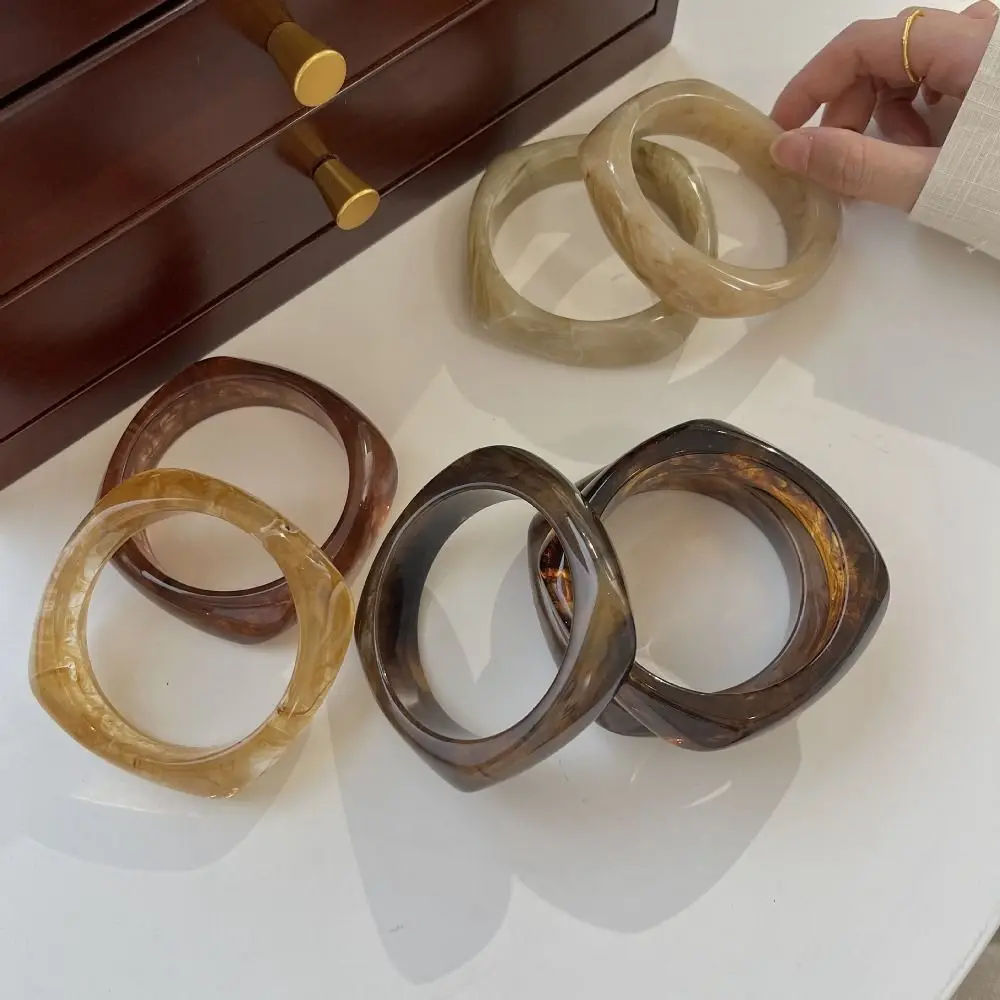 

Bohemian Acrylic Bangle Smudging Europe American Style Irregular Wide Bracelet Jewelry Accessories Dopamine Retro Hand Ring