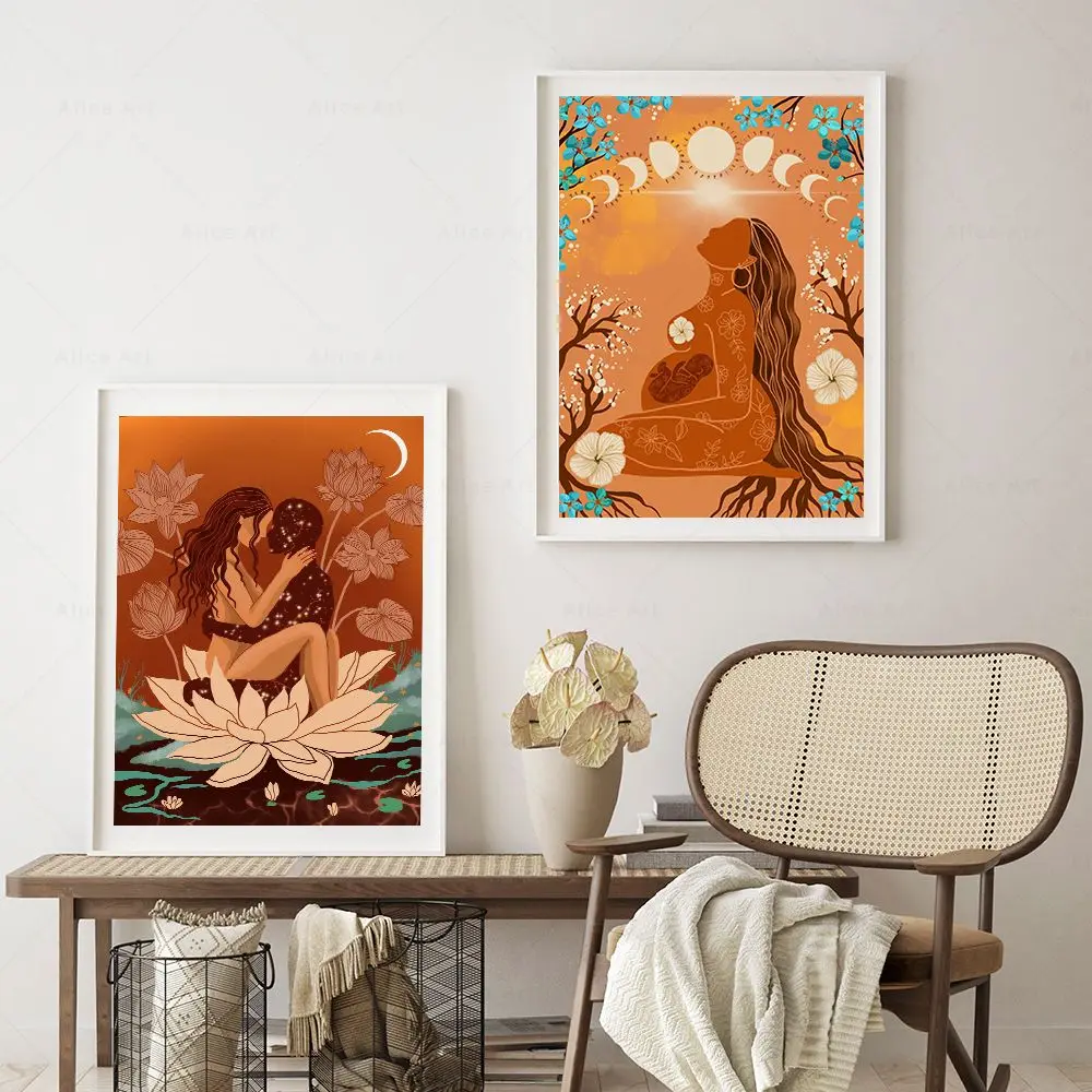 Spiritual Love Women Prints Soul Mates Canvas Painting Couple Mother Art Illustration Posters Wall Pictures Boho Room Decor Gift