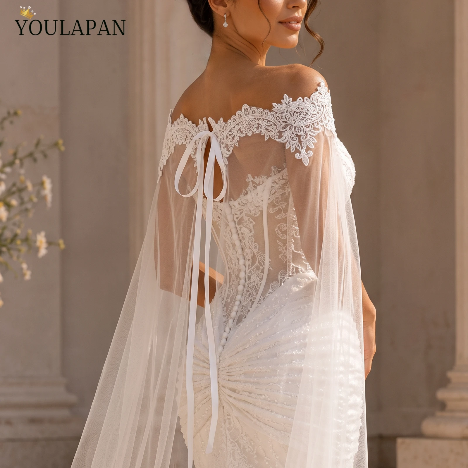 TOPQUEEN G36 Braut Schal Sexy Reverse Dekoration Mantel Spitze Stickerei Für Reverse Hochzeit Kleid Hochzeit Cape Schleier Anpassbare – Detail 7