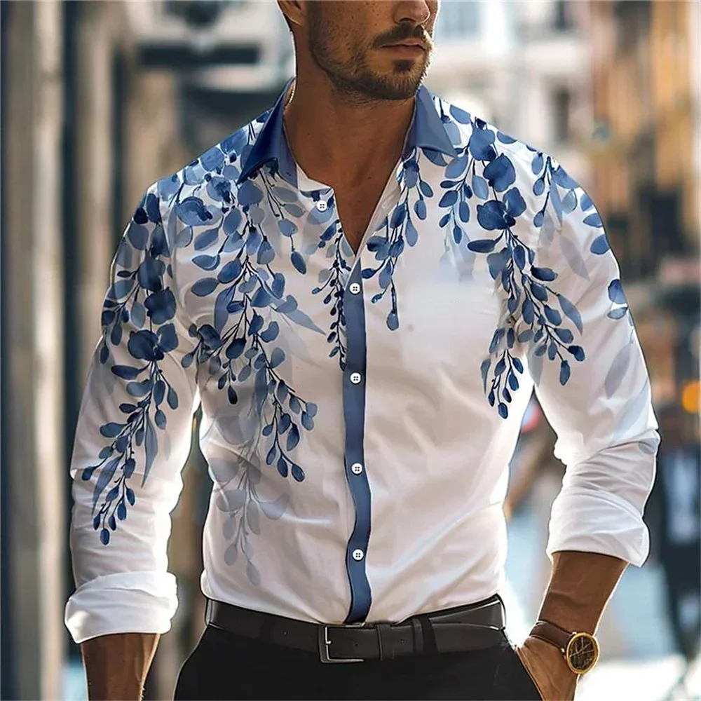 New men\'s casual 3D printed aesthetic printed shirt daily wear lapel long-sleeved button shirt S-6XL plus size