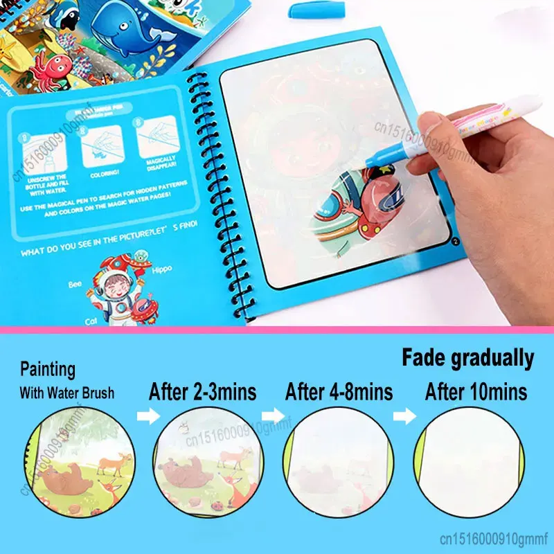 Cartoon Magic Water Paint Coloring Book With Pen Children Kids Education Teaching Sketch Draft DIY Drawing Graffiti Comics Album