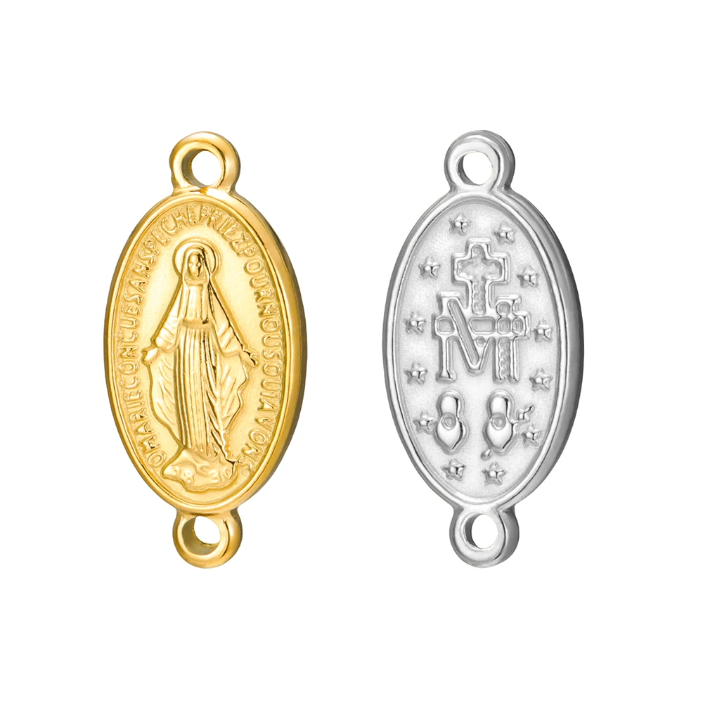 EUEAVAN 1pc Vintage ovale en acier inoxydable vierge marie pendentif pour Bracelet breloques à assembler soi-même mère de jésus fabrication de bijoux cadeaux