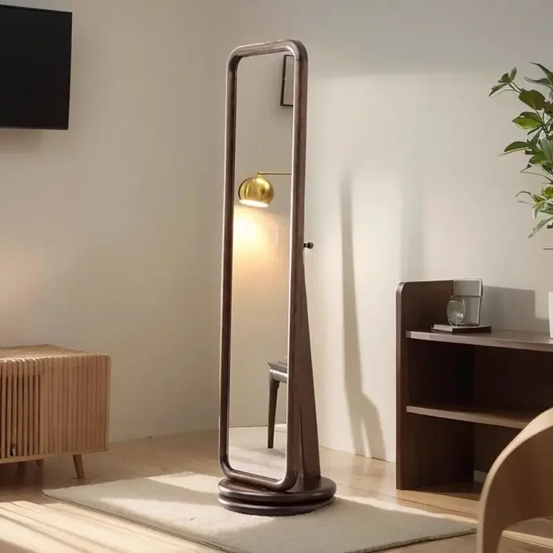 Full-body mirror full-length mirror household rotatable solid wood floor-to-ceiling mirror coat rack integrated Chinese simple