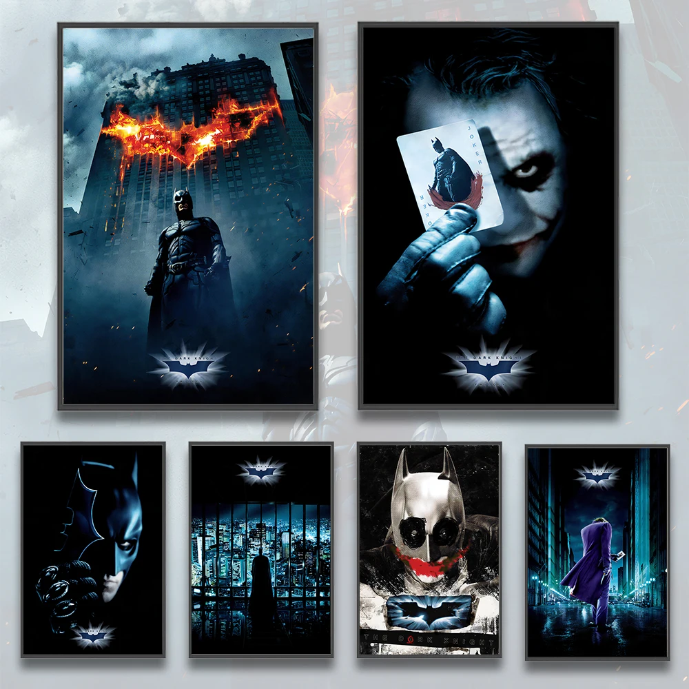 DC Batman The Dark Knight Self-adhesive Poster Movie Figures Home Decoration Painting Wall Art Bedroom Cartoons Decor Wallpaper