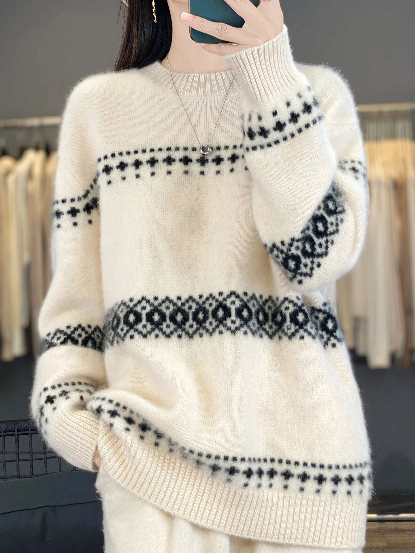 Classic Autumn Winter Woman Sweater Elegant Ladies 100% Merino Wool Knitted Pullover Cashmere Long Sleeve Clothing Tops Jersey