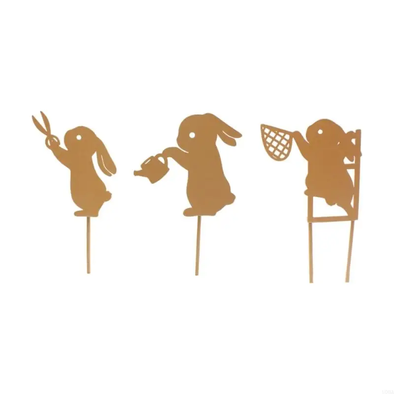 

U0DA Metal Stake Rabbit Statue Lovely Rabbit Shaped Figurines Plant for Indoor and Outdoor Sculpture Decors