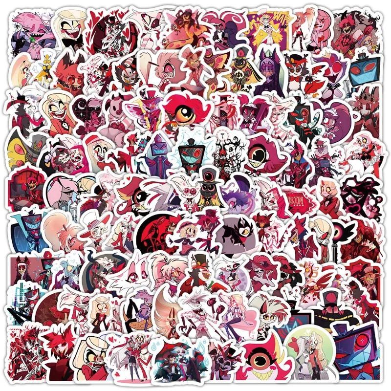 100PCSHazbin Hotel Anime Peripheral Graffiti Creative Decoration Computer Luggage Skateboard Notebook 2D Collection Sticker