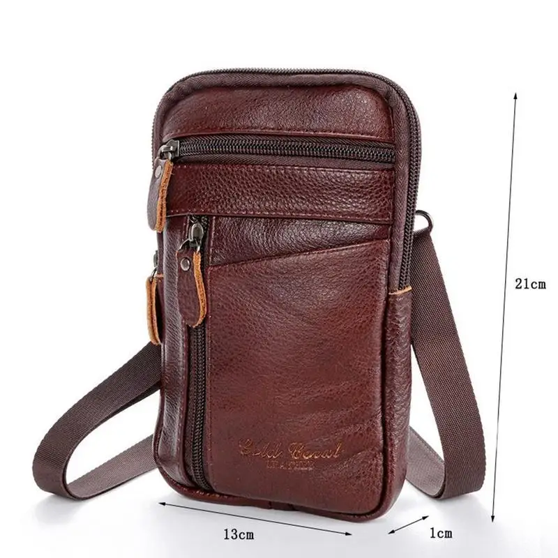 Men Shoulder Crossbody Bag Coffee Color Leather Classic Texture Creative Business Casual Messenger Phone Pouch Pockets