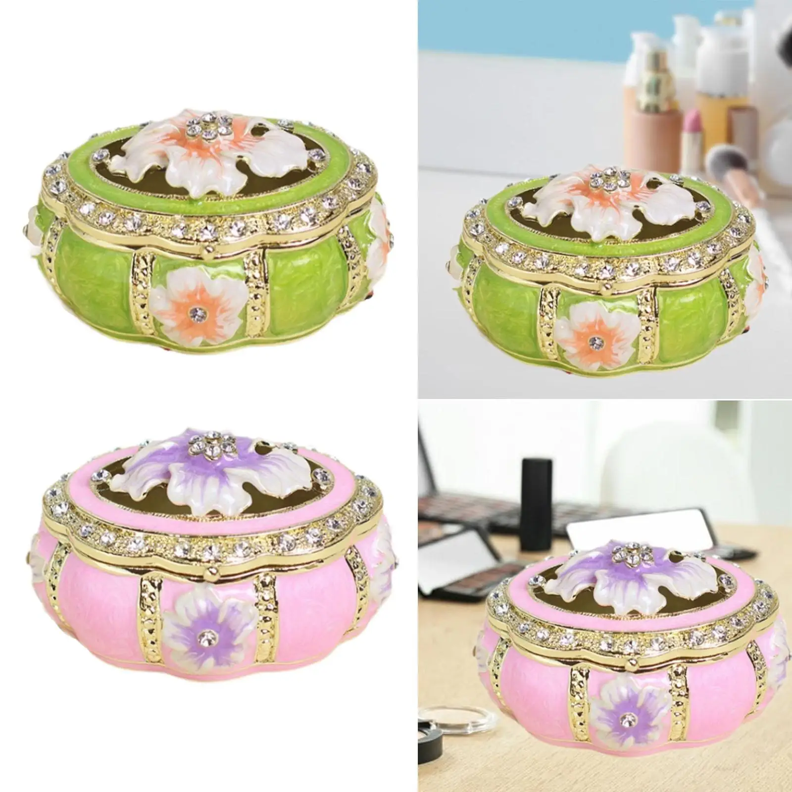 

Jewelry Box Decorative Enamel Trinket Box for Ear Studs Bracelets Gift Idea