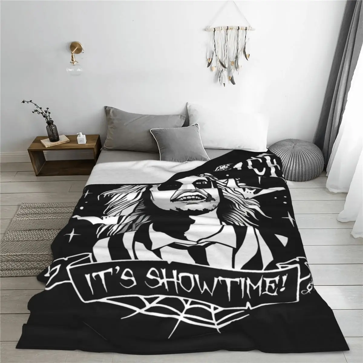 B-Beetlejuice Spooky Movie Ghost Flannel Blankets Halloween Horror Throw Blankets for Bed Sofa Couch 200x150cm Quilt Lightweight