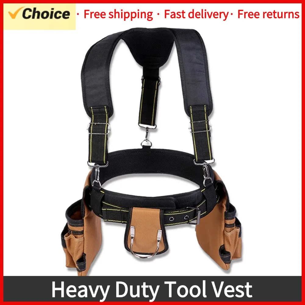 Tool Belt with Suspenders Heavy Duty Tool Vest with Detachable & Adjustable Tool Pouch Bags Waist Support Ideal Tool Organizer