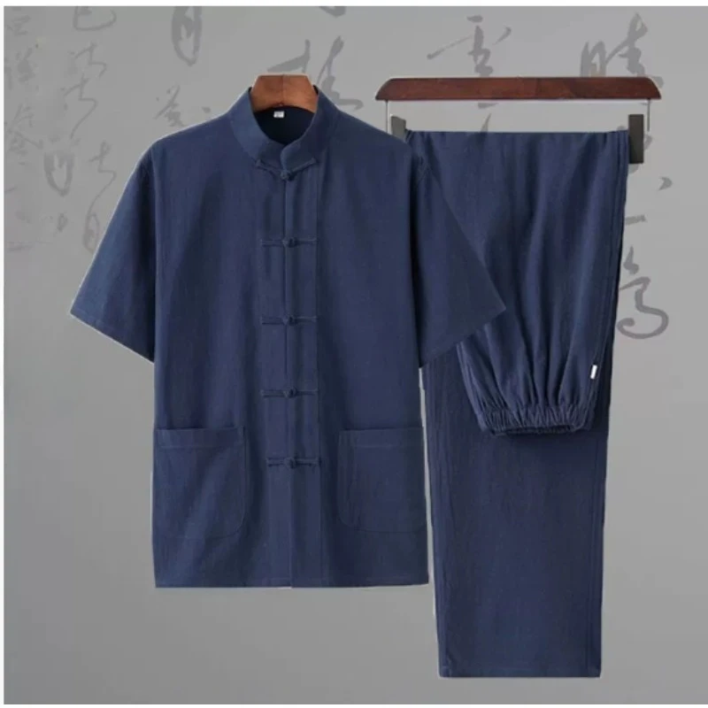 3 قطعة بدلة تانغ الصينية التقليدية الذكور الكونغ فو موحدة الرجعية عادية القطن الكتان حجم كبير مجموعة ملابس تاي تشي للرجل