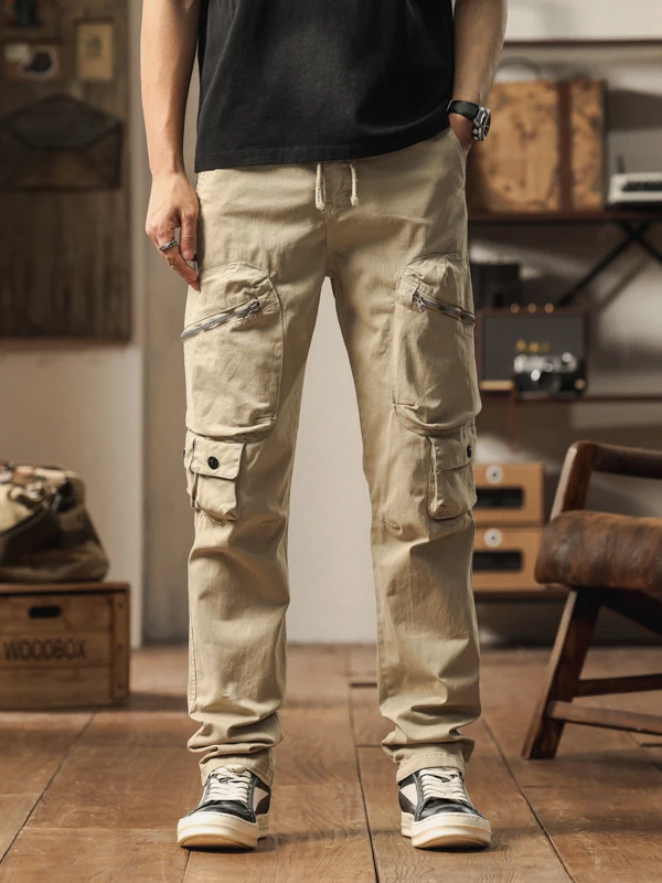 

Мужские джинсы в американском ретро-стиле, свободные прямые повседневные брюки с множеством карманов, весна-осень, модный бренд