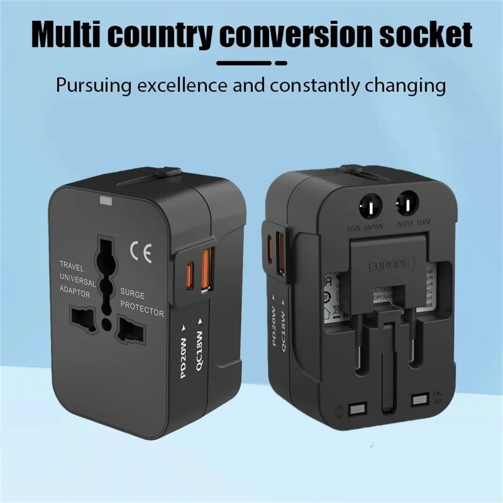 Universal Travel Adapter EU US UK AU AC Power Charger Adapter Outlet Converter Socket Plug Adaptor Connector with USB TypeC Port