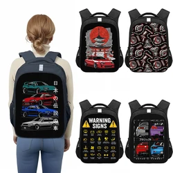 Japan JDM Racing Car Print Backpack for Teenager School Bags Mechanic Engine Turbine Children Rucksack Travel Kids Bookbags