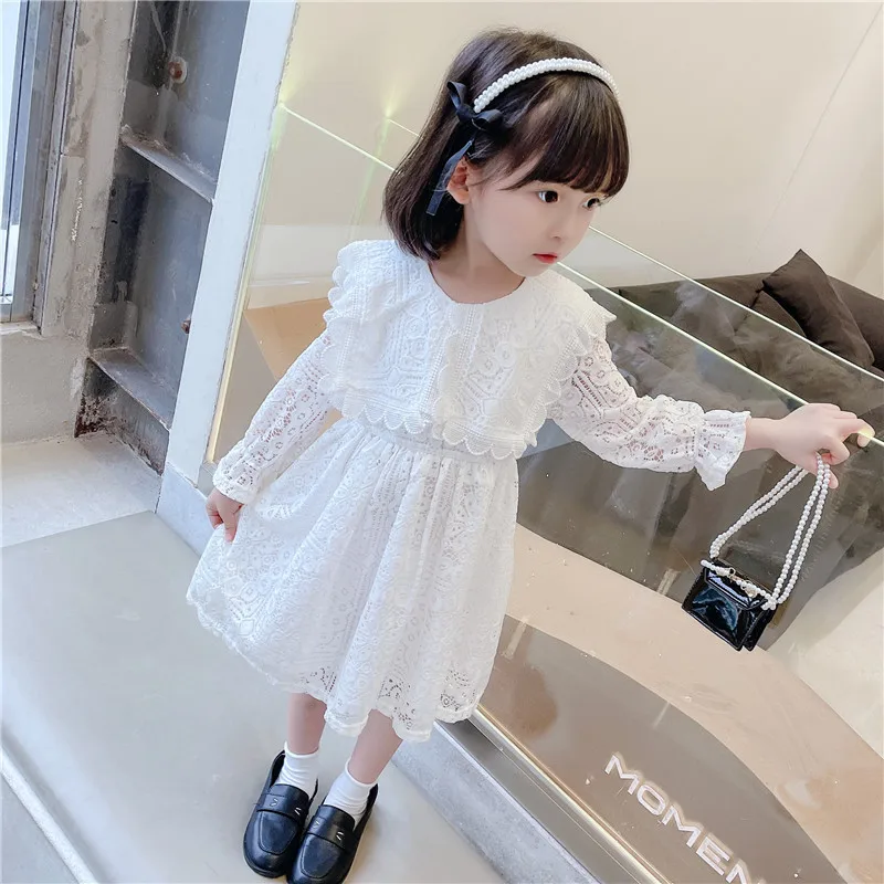 Girls Casual Dresses Autumn New Childrens Clothing Girl Baby Lace Princess Simple Korean Casual Brief Cotton Simple