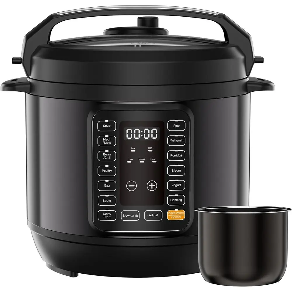 

6-Quart Multi-Functional Electric Pressure Cooker with 12 Preset Programs, Delay Start, Keep Warm, Recipe Guide, Black