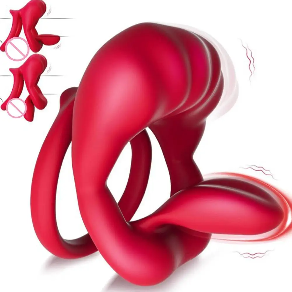 App Vibrating Cock Ring Anatomical Dual-Ring Support Architecture G Spot Stimulator Tongue Sucking Vibrator Sex Toys for Couples