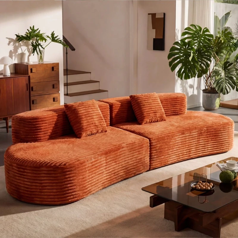 Curved segmented three-seat modern velvet living room sofa