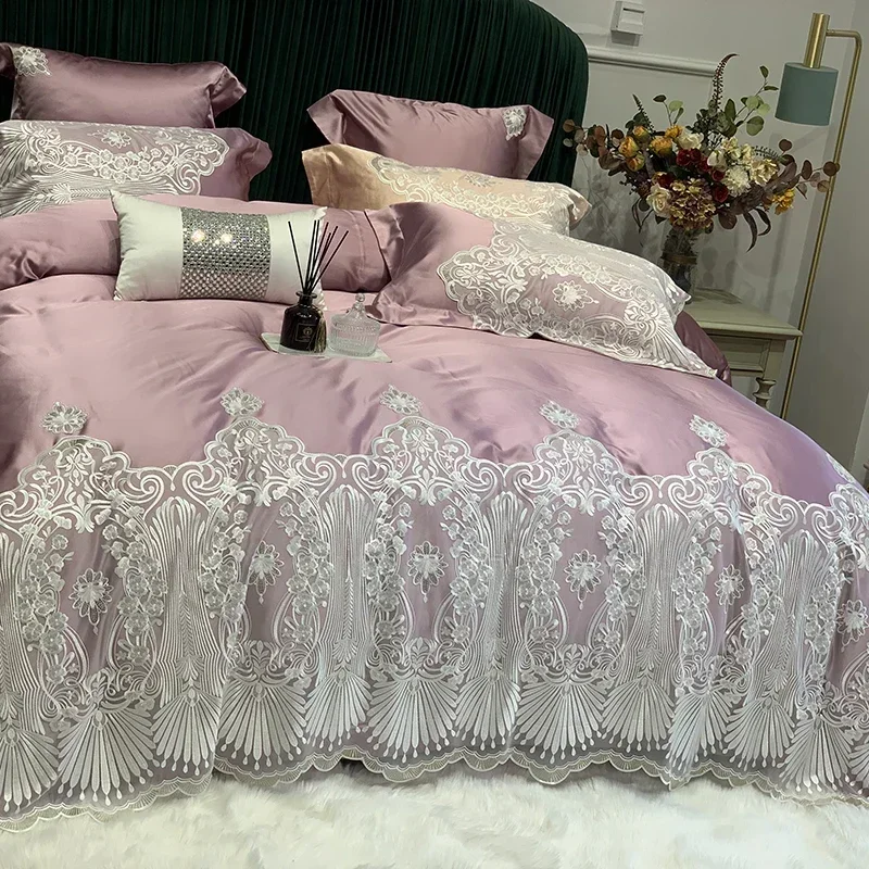 

High Precision Brocade Cotton Luxury Princess Wedding Lace Bedding Set Duvet Cover Set Bed Sheet Or Quilted Bedspread Pillowcase