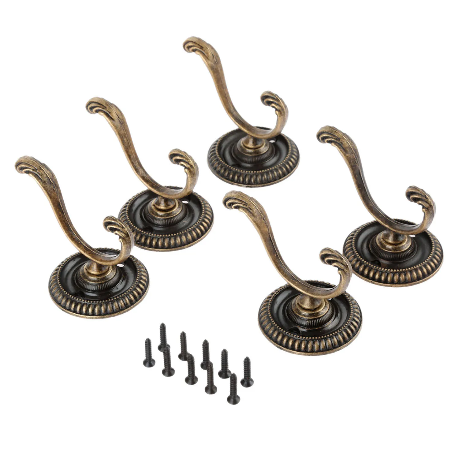 5Pcs Antique Door Hanger Hooks Vintage Bathroom Wall Hanger Hats Bag Keychain Zinc Alloy Hook Coat Wall Hooks with Screws 5.4cm,