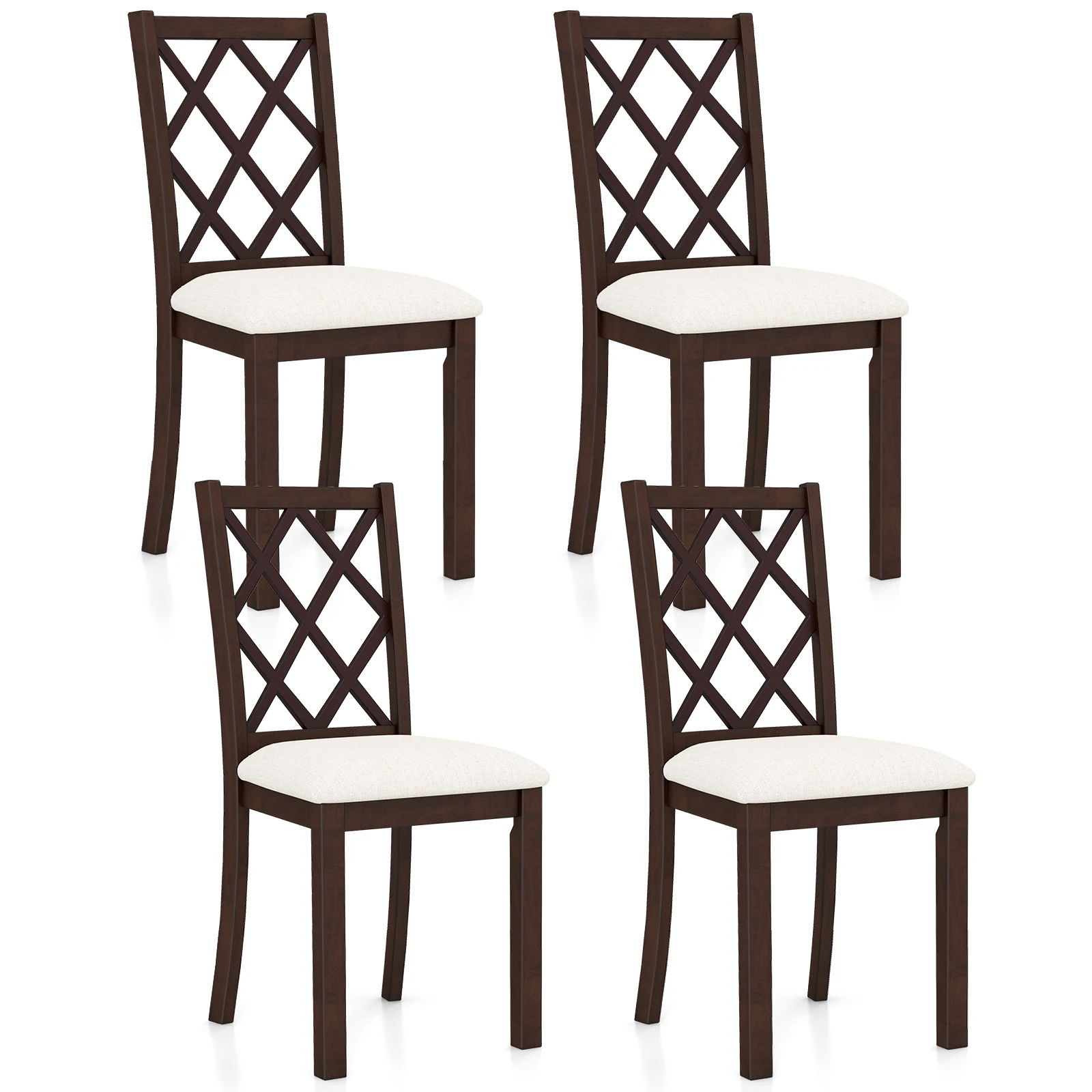 Set of 4 Dining Chairs Wood Kitchen Side Chair w/Inclined Backrest Cherry Brown