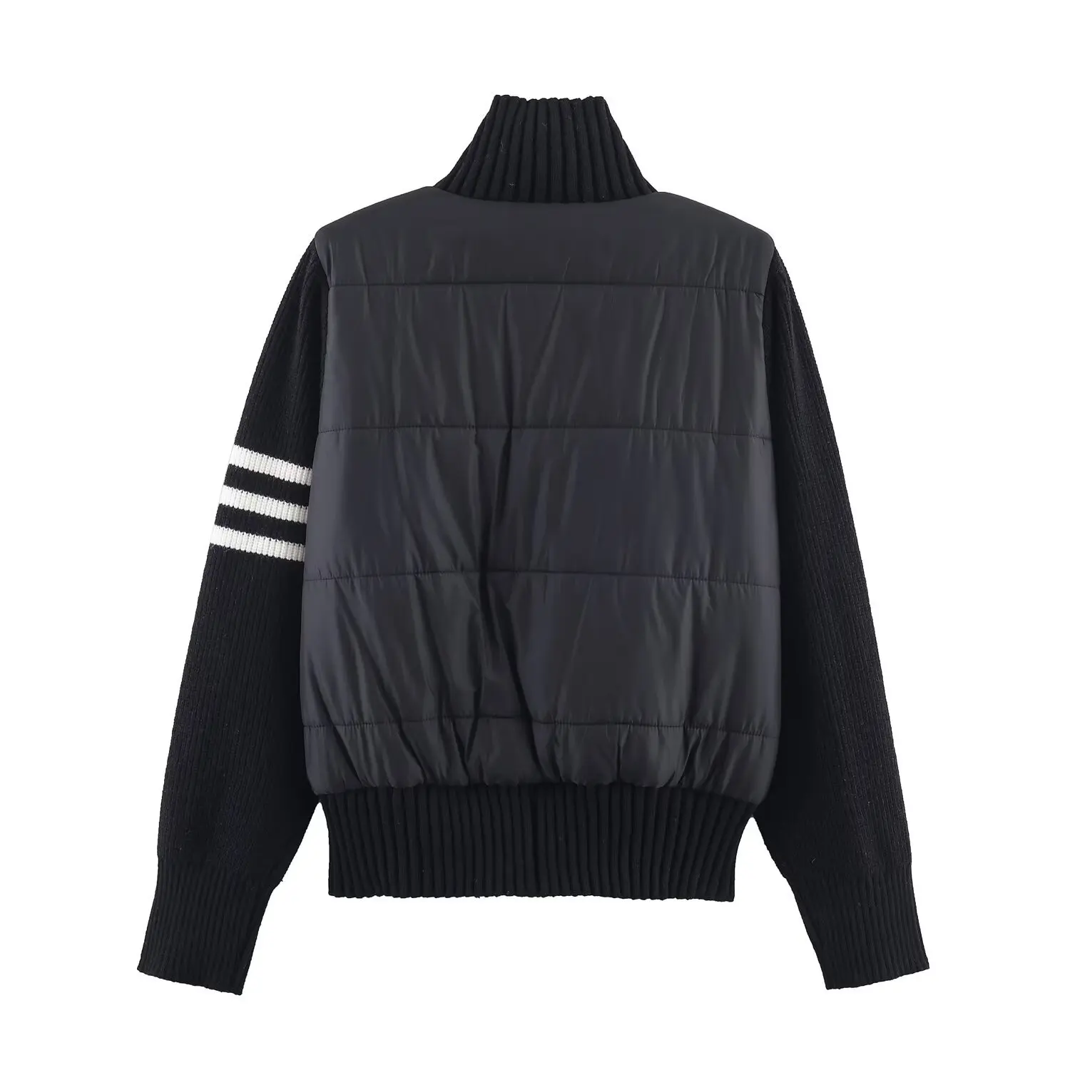 新冬商品、スタンドカラー、ショート丈コットンジャケット、ニットスプライシングデザイン、カジュアルジャケット、綿入りジャケットトレンド