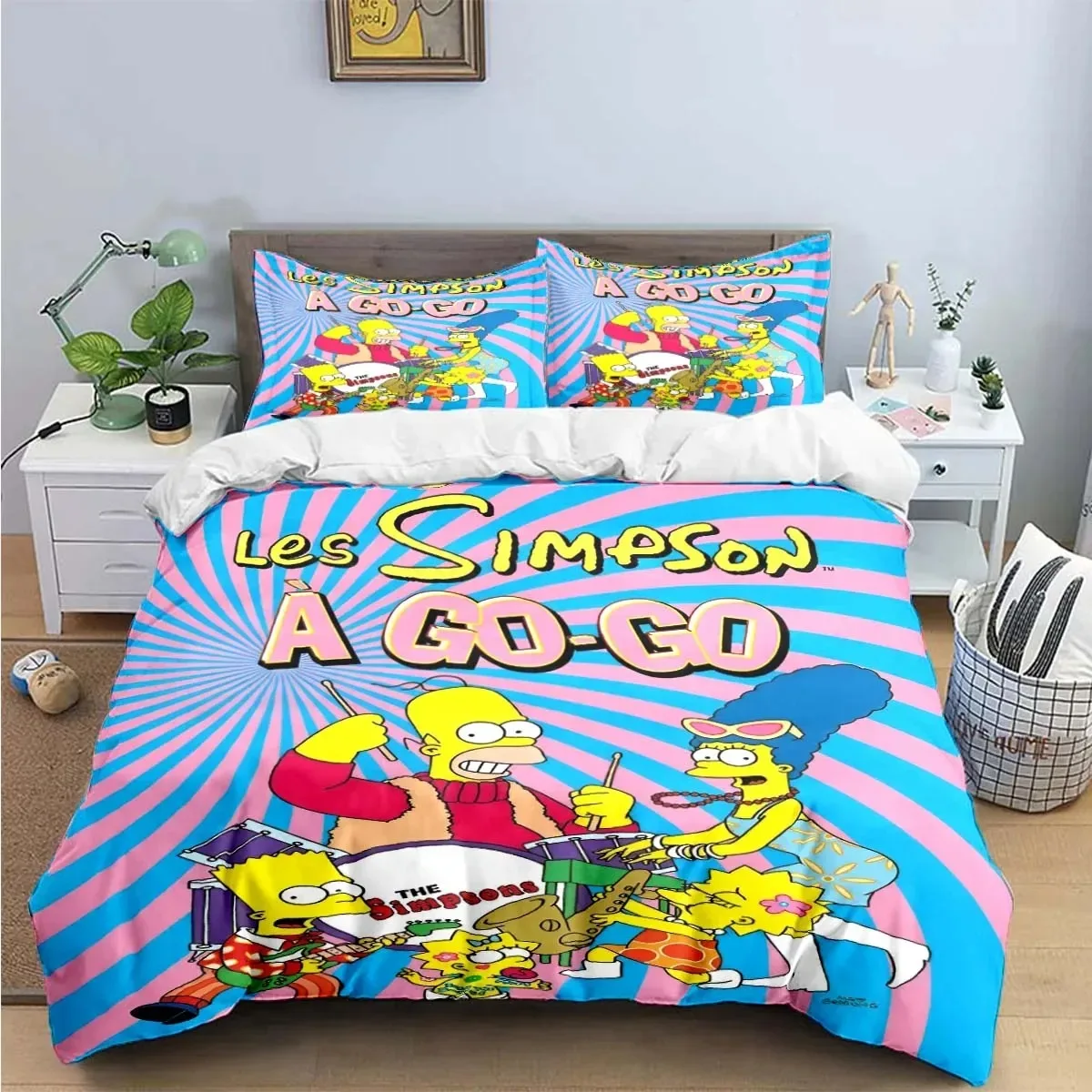 Homer Simpson Bedding Set,The Simpsons Duvet Cover,Anime Bart Simpsons Quilt Covers Bedroom for Children Gift