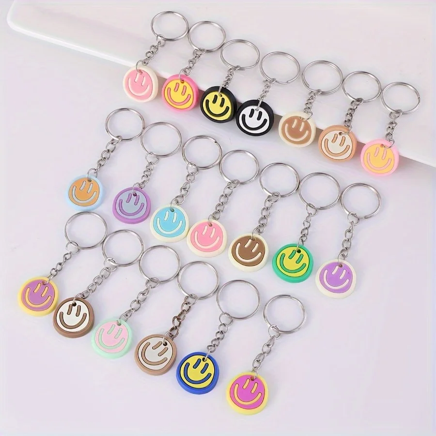 5pcs Cartoon Happy Expression Keychains -, Multicolor Face Design Key Rings, Cute Bag Accessories, Fashionable Party Favors