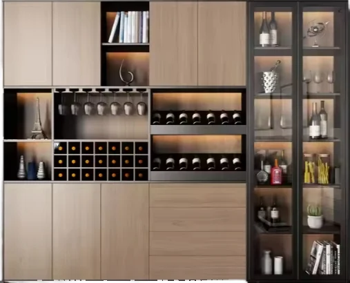 

SANTOPOVA Modern Wood Wine Cabinet With Glass Display Panel Design Hidden Storage Units For Living Room & Hotel Use