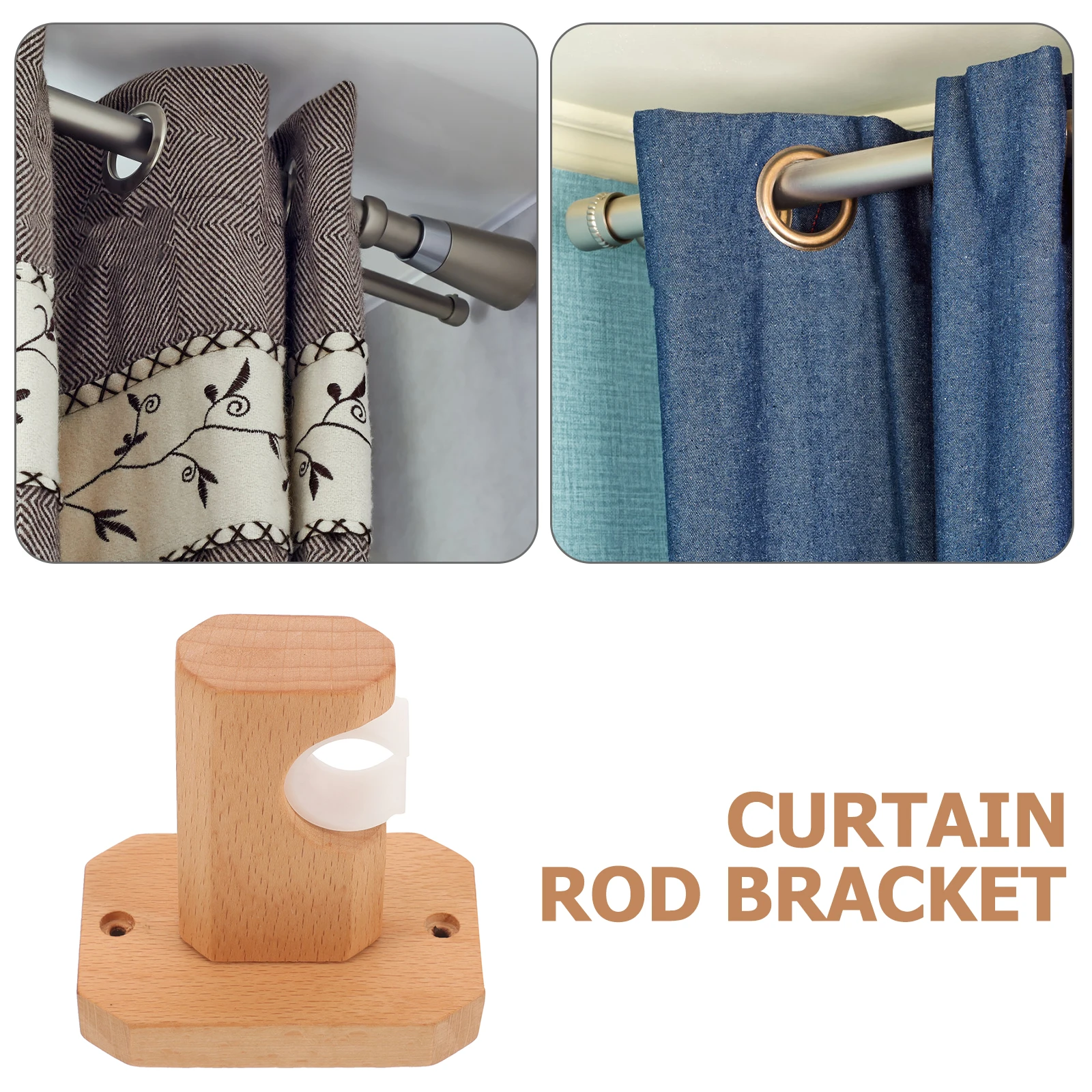 

Durable Wooden Curtain Rod Bracket Strong Bearing Capacity Bathroom Accessories Wall Mount Shower Curtain Holders
