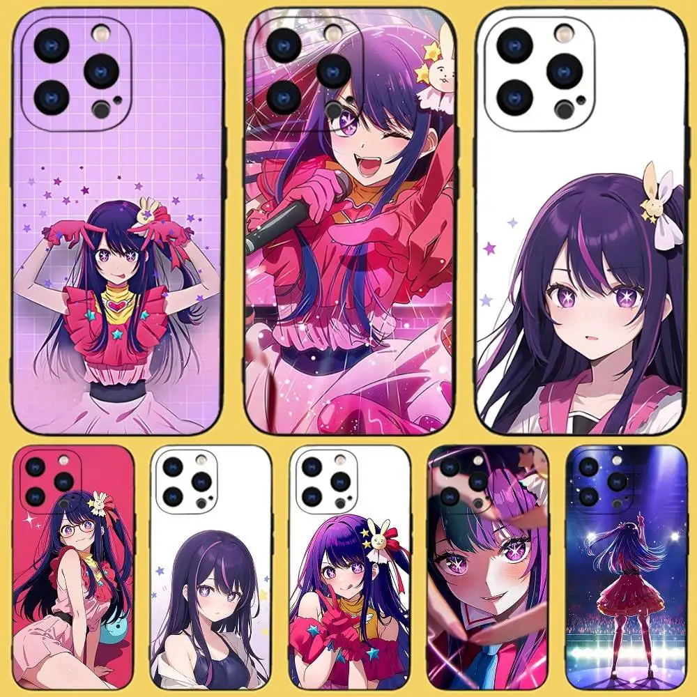 

H-Hoshino Ai Anime Phone Case For iPhone 17,16,15,14,13,12,11,Pro,Max,Plus,X,XS,SE4,E,Mini,Soft Black Case