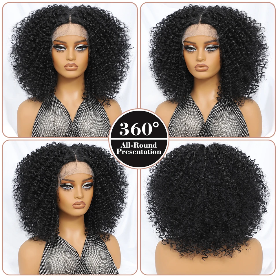 Parrucca anteriore in pizzo Parrucche sintetiche ricci crespi da donna Rosa Bionda Viola Blu Nero Marrone Parrucca anteriore in pizzo HD per donna africana 14 pollici