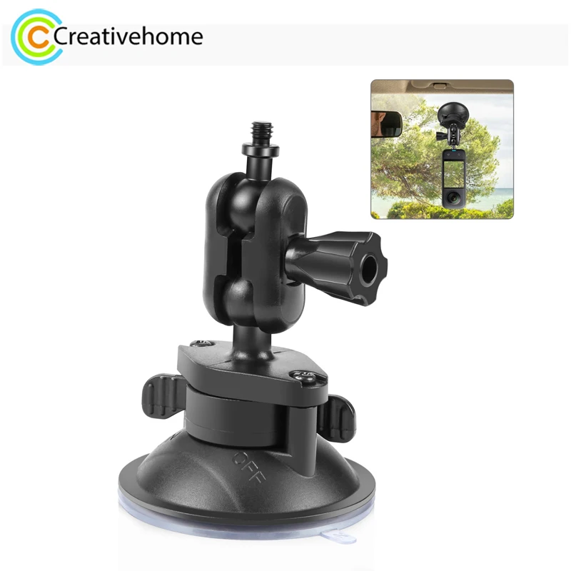 PULUZ Car Suction Cup Holder For Insta360 / DJI / Gopro Action Camera 1/4 inch Magic Arm Double 360 Degree Ball Head Mount