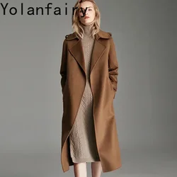 Real Wool Blends Cashmere Fur Coat Long Slim Female Jacket Warm Jackets for Women 2024 Double-sided Woolen Cloth Abrigos Zjt1463