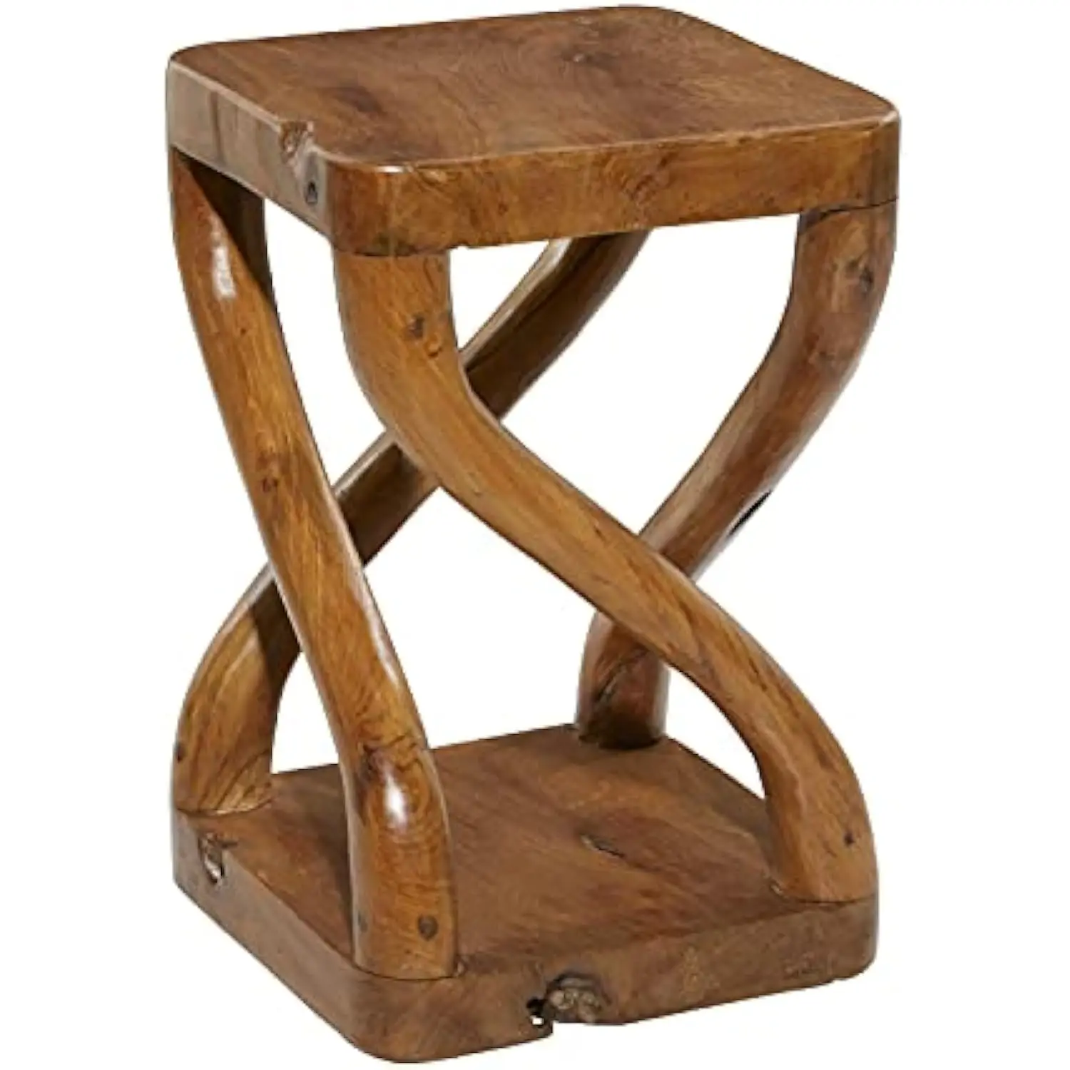 

Teak Wood Handmade Side End Accent Table Live Edge End Table with Curved Legs, Side Table 13 X 13 X 20, Brown
