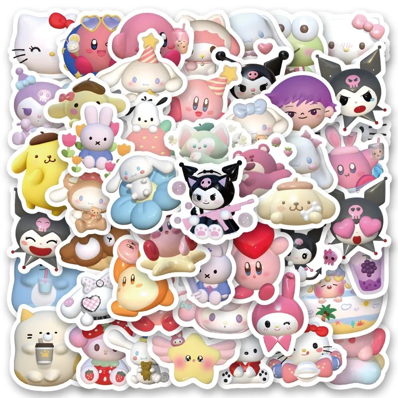 

100 шт. смешанные мультяшные наклейки «Hello Kitty», милые наклейки Cinnamoroll Kuromi My Melody для ноутбука, детские игрушки, водонепроницаемая наклейка