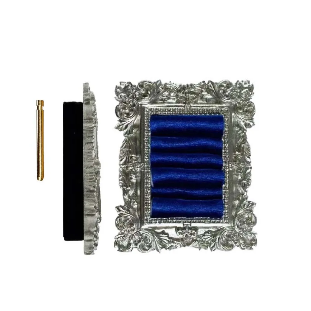 Mini Ring Display Stand Vintage Silver Space Saving Jewelry Storage Organizer Wear-resistant Baroque Design Velvet Earring Tray