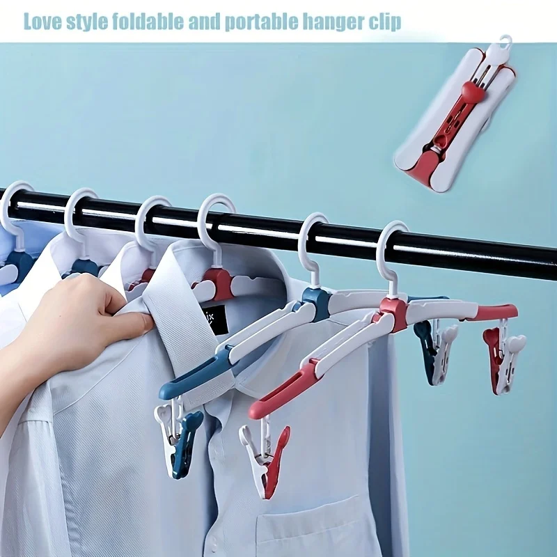 

5pcs Foldable Portable Travel Clothes Hangers with Clips - Multi-Functional Magic Non-Slip Plastic Hanging Clips for Outdoor and