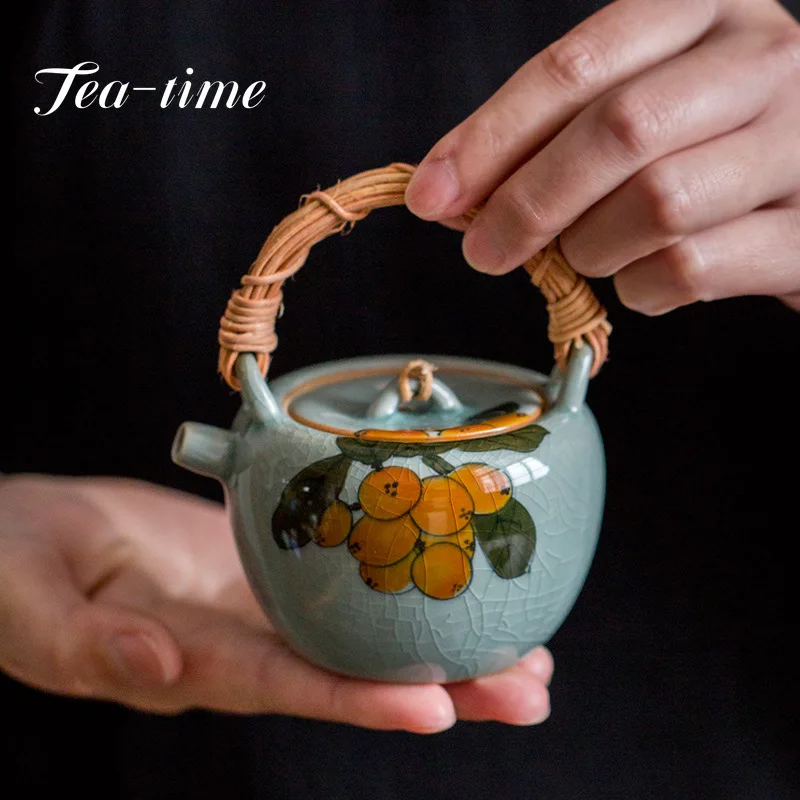 

150ml Pure Hand-painted Loquat Teapot Ice Crack Road Beam Pot with Filter Teapot Household Kung Fu Tea Set Ceramic Pot Tea Maker