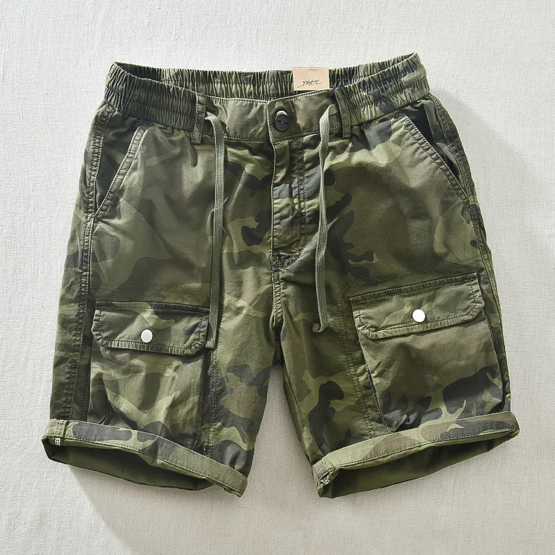 Men\'s Outdoor Travel Camouflage Shorts Summer Japanese Harajuku Hip Hop Modis Cargo Shorts Male Loose Joggers Beach Capris Pants