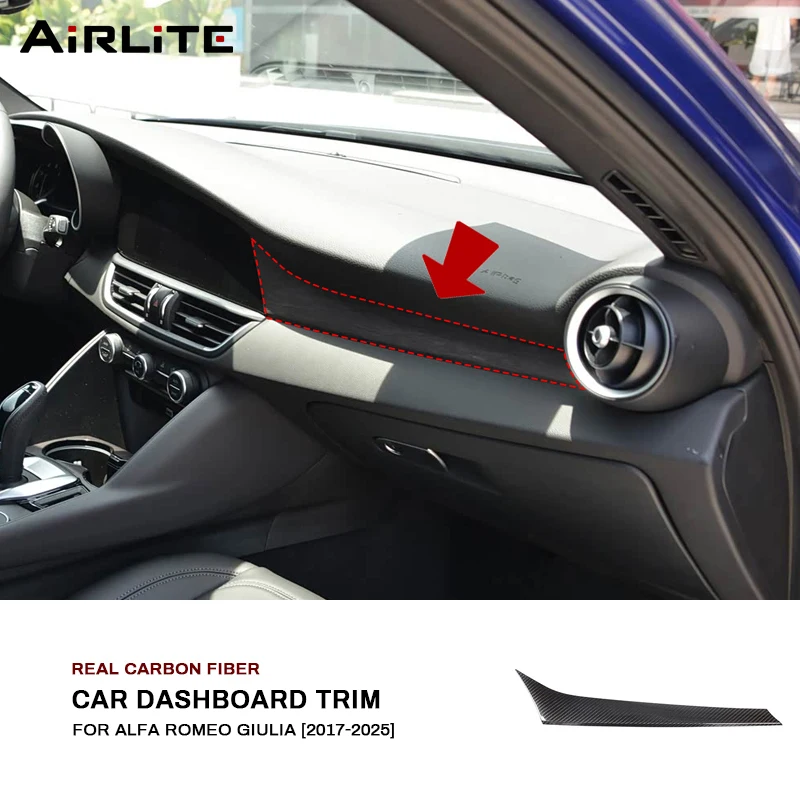 

For Alfa Romeo Giulia 2017-2025 Real Carbon Fiber Car Center Console Dashboard Panel Decoration Cover Trim Interior Accessories