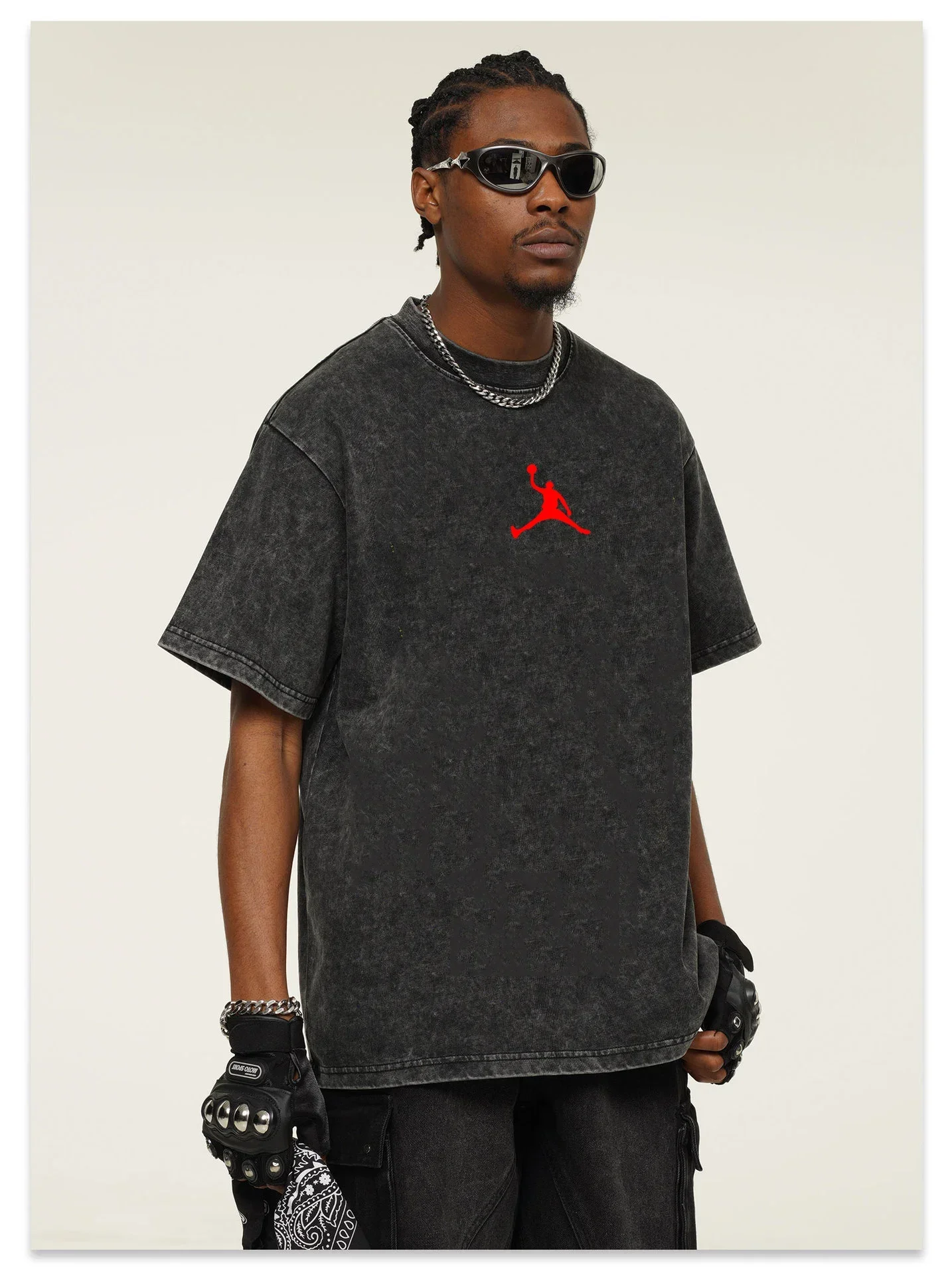 2025 nueva camiseta lavada vintage de algodón puro, camiseta de manga corta Jordan Jumpman algodón S, camiseta de cuello redondo, camiseta de Fitness