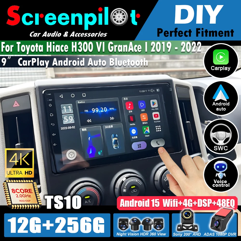 Sistema Multimedia Android 16 para Toyota Hiace H300 VI GranAce I 2019-2022, Reproductor de Pantalla para Auto, GPS, Estéreo, Navegación, Radio