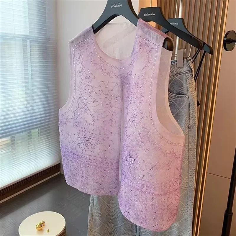 Beautiful Vests for Women Womens Jackets Sequined Temperament Summer Embroidered Chinese Vest Fashion Beaded Vest Jacket Outside