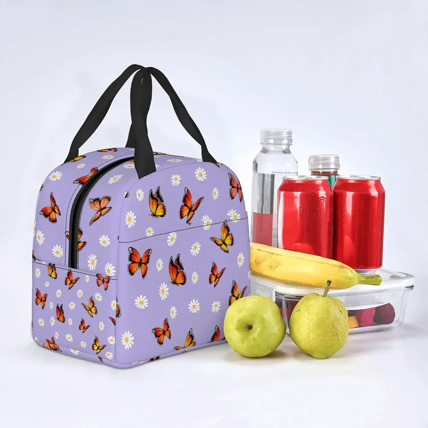 Daisy Purple Lunch Bags for Women Pocket Reusable Thermal Lunch Bag for Work Picnic Beach