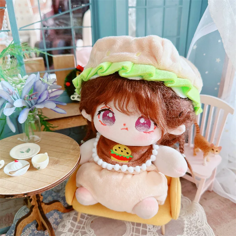 

20cm Kawaii Simulation Hamburg Set Plush Idol Doll Kawaii 3Pcs DIY Clothes Accessory Stuffed Customization Figure Doll Toys Gift